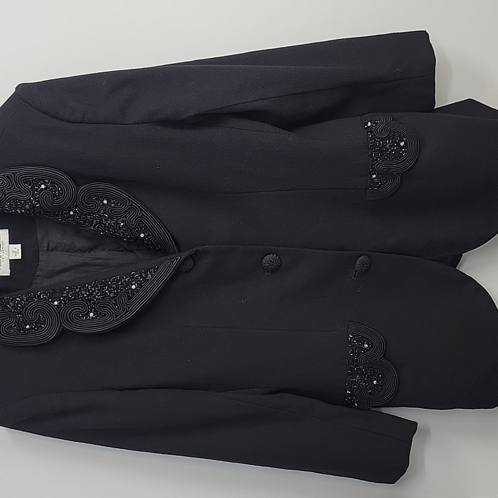 JOHN MEYER of Norwich Black Sequin Embellished Wool Blazer Suit Jacket Vintage - Picture 7 of 10